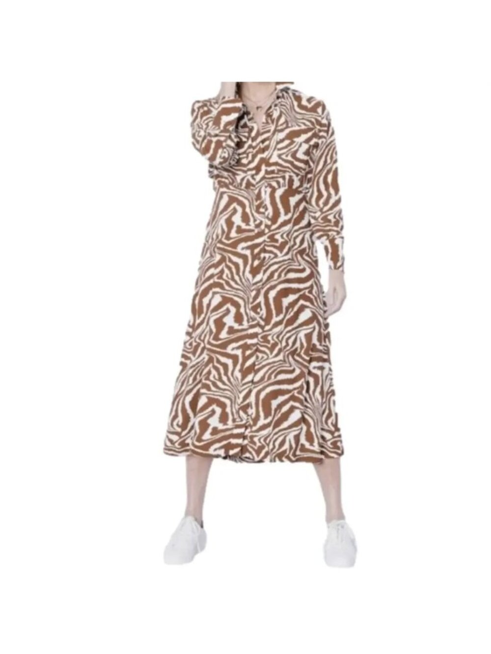 Brian Bailey Zebra Print Midi Shirt Dress Brown & Cream- XL